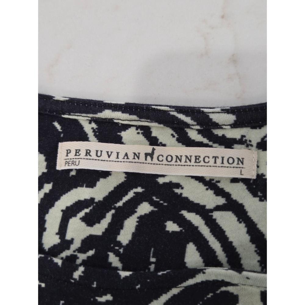 Peruvian Connection Graffito Carlyle Dress L Ivory Charcoal Pima Cotton Boho EUC - Picture 8 of 12